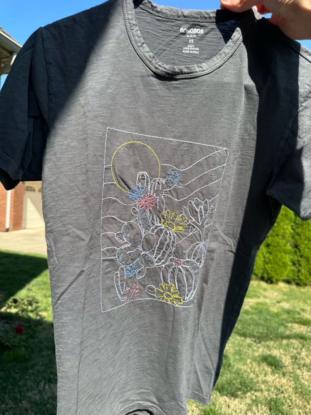 Bonobos Charcoal Tee with Embroidered Desert Cacti